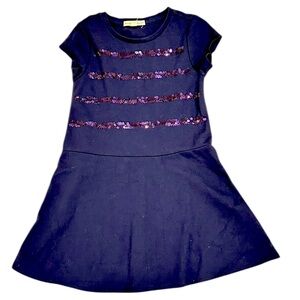 Rockets of Awesome navy blue short sleeve stretchy Casual Dress sequins 4(girls)
